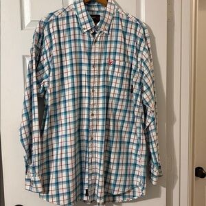 Ariat FR Turquoise and Red Checkered Shirt fire retardant, work shirt